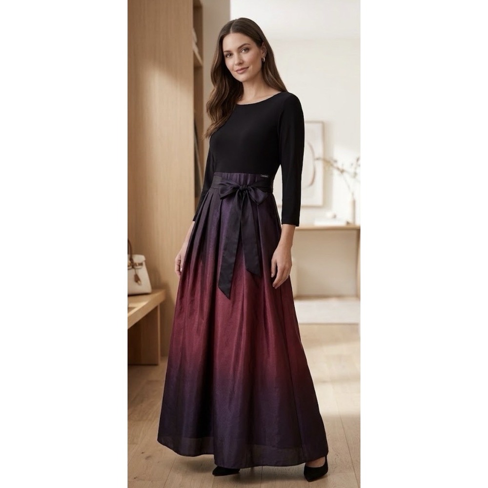 SLNY Fashions Women's Ombre Satin Bow Sash Gown Black Size 10 Petite Pink Purple